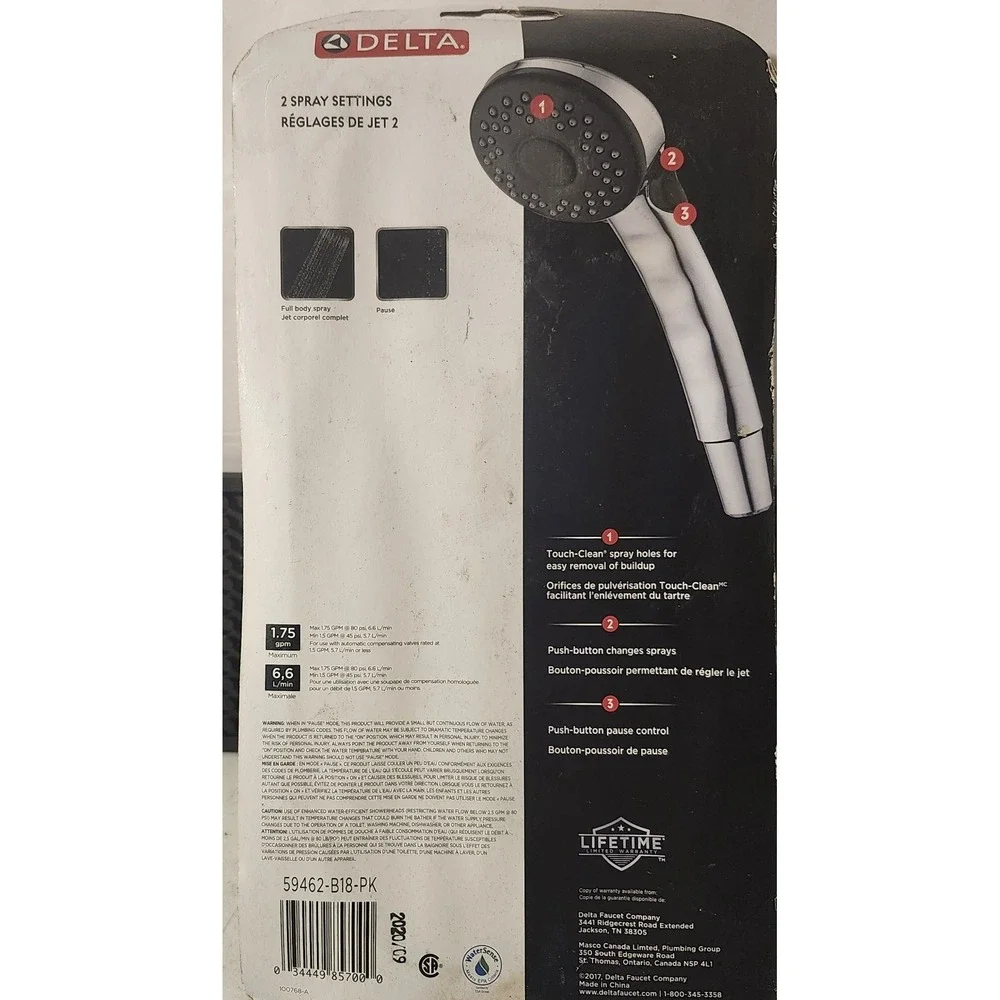 Delta 2 Spray Hand Shower Chrome Finish Model 59462-B18-PK New